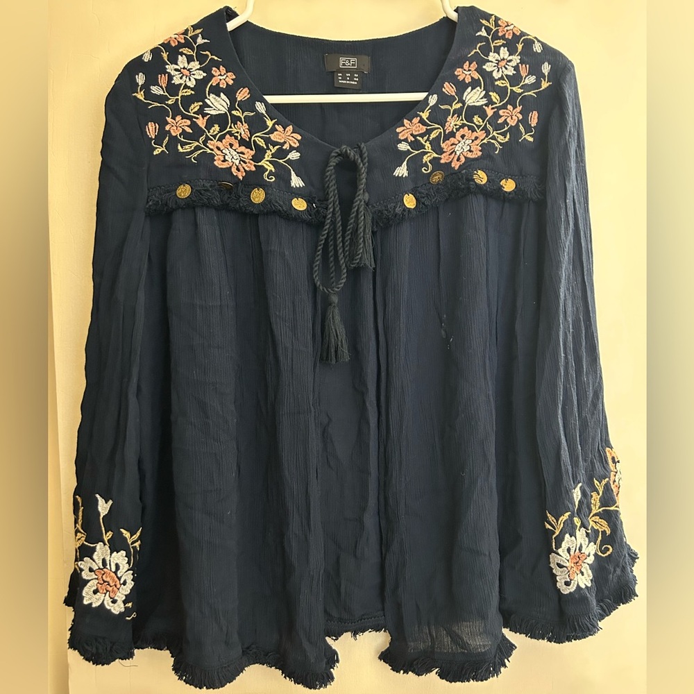 Embroidered Navy Blue Women's Top